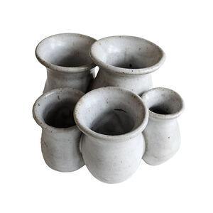 Vintage Studio Pottery Bud Vase Cluster White Speckled Ceramic 5-Vase Holder
